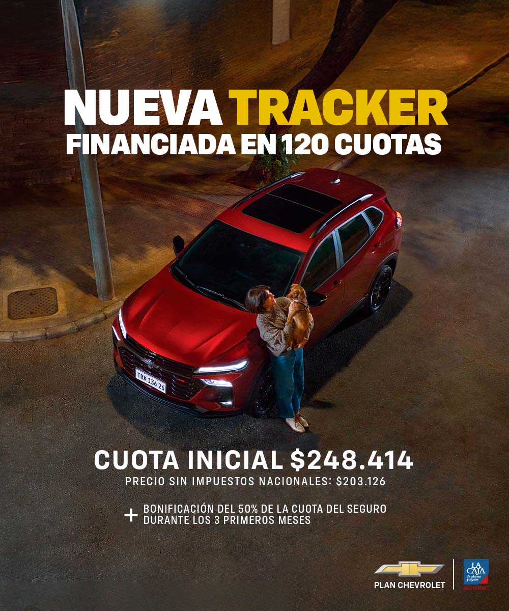 Plan Chevrolet Tracker, financiada en 120 cuotas