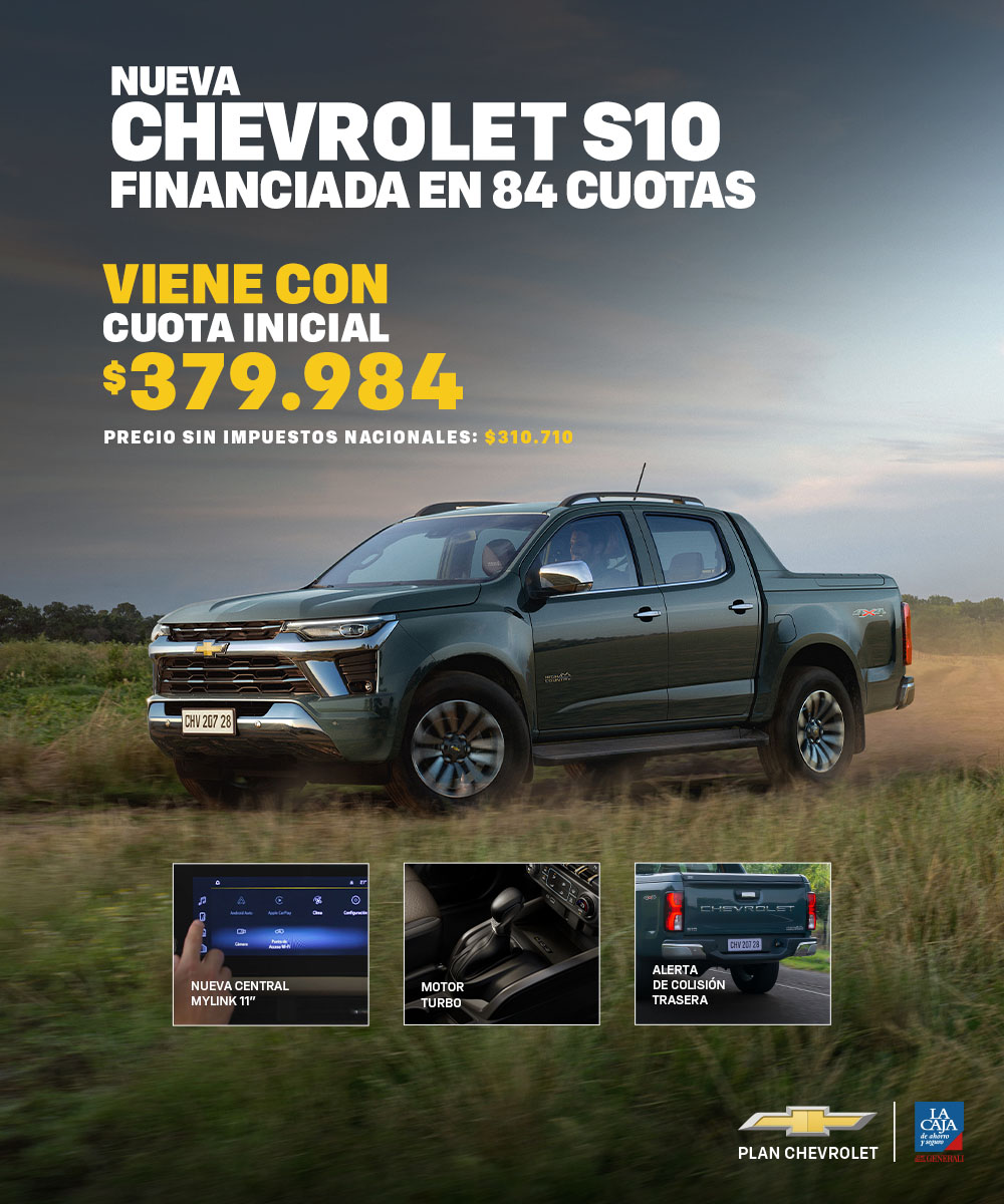 Chevrolet S10 financiada en 84 cuotas
